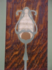 Detail: pewter, copper, curly maple inlay...arm chair.